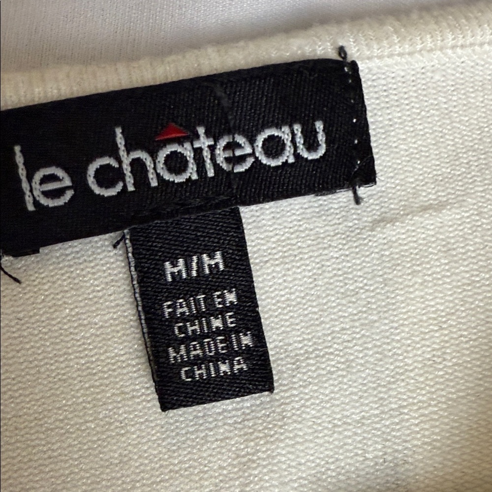 Le Chateau Top Size M Striped Stretch Knit Keyhole Back Fitted Short Sleeve - Picture 8 of 10